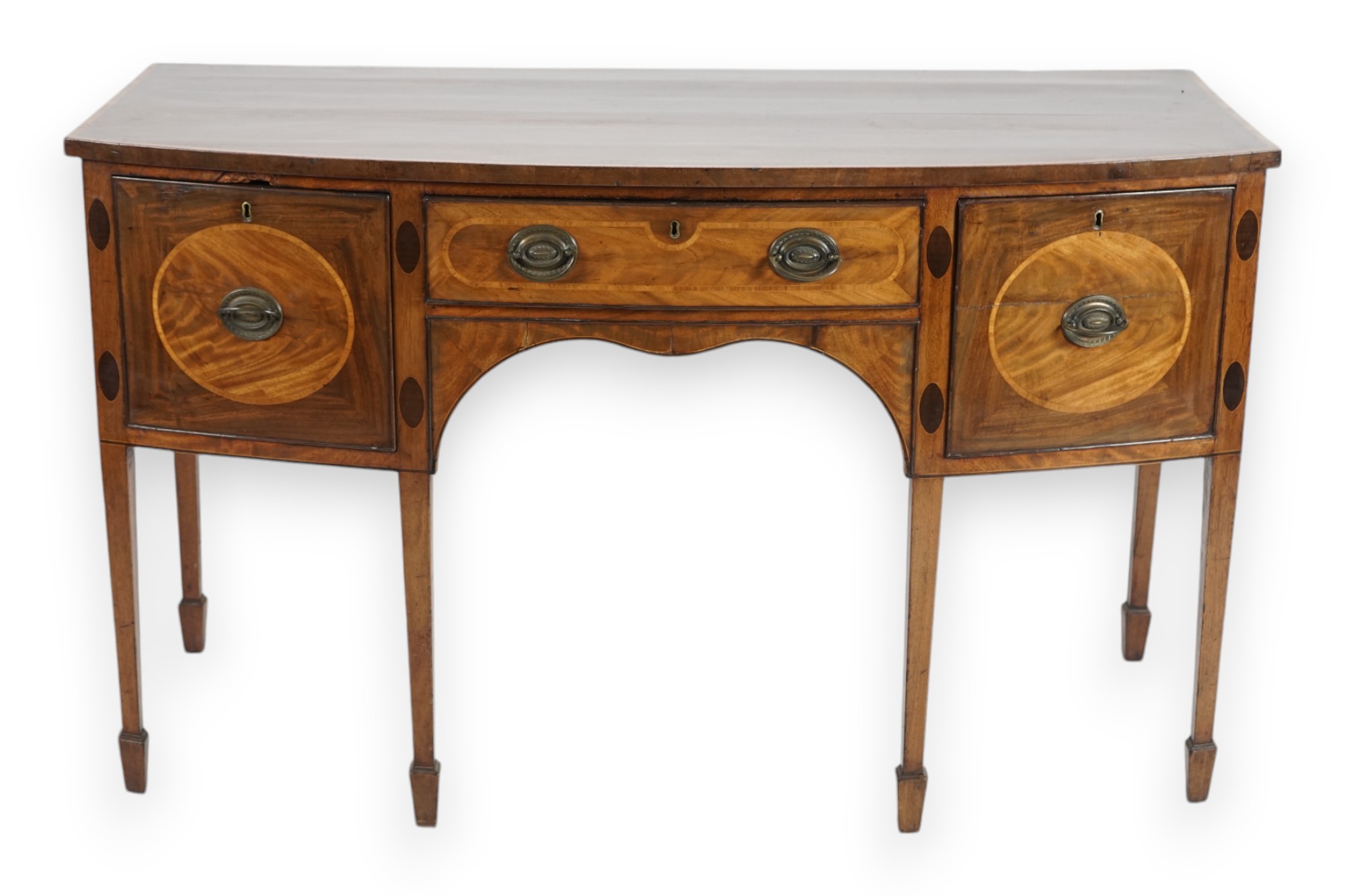 A George III rosewood banded mahogany bowfront sideboard